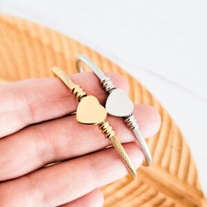 Cable Heart Bangle Bracelet