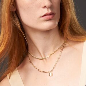Engraved Lock Pendant Necklace